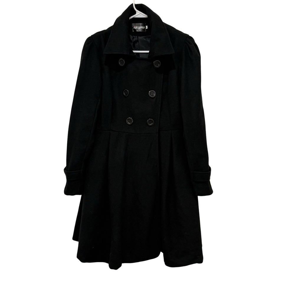 Black Double Breasted Fit And Flare Gathered Puff Sleeves Coat L Steampunk